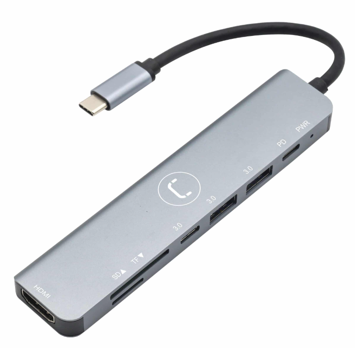 HUB UNNO TEKNO USB-C 7 en 1 / HDMI + x1 USB-C 3.0 + x2 USB-A + SD/SD + PD - HB1107SV