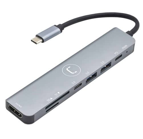 HUB UNNO TEKNO USB-C 7 en 1 / HDMI + x1 USB-C 3.0 + x2 USB-A + SD/SD + PD - HB1107SV