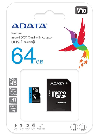Micro SD Adata microSDXC UHS-I Clase 10 64 GB V10 - AUSDX64GUICL10A1-RA1