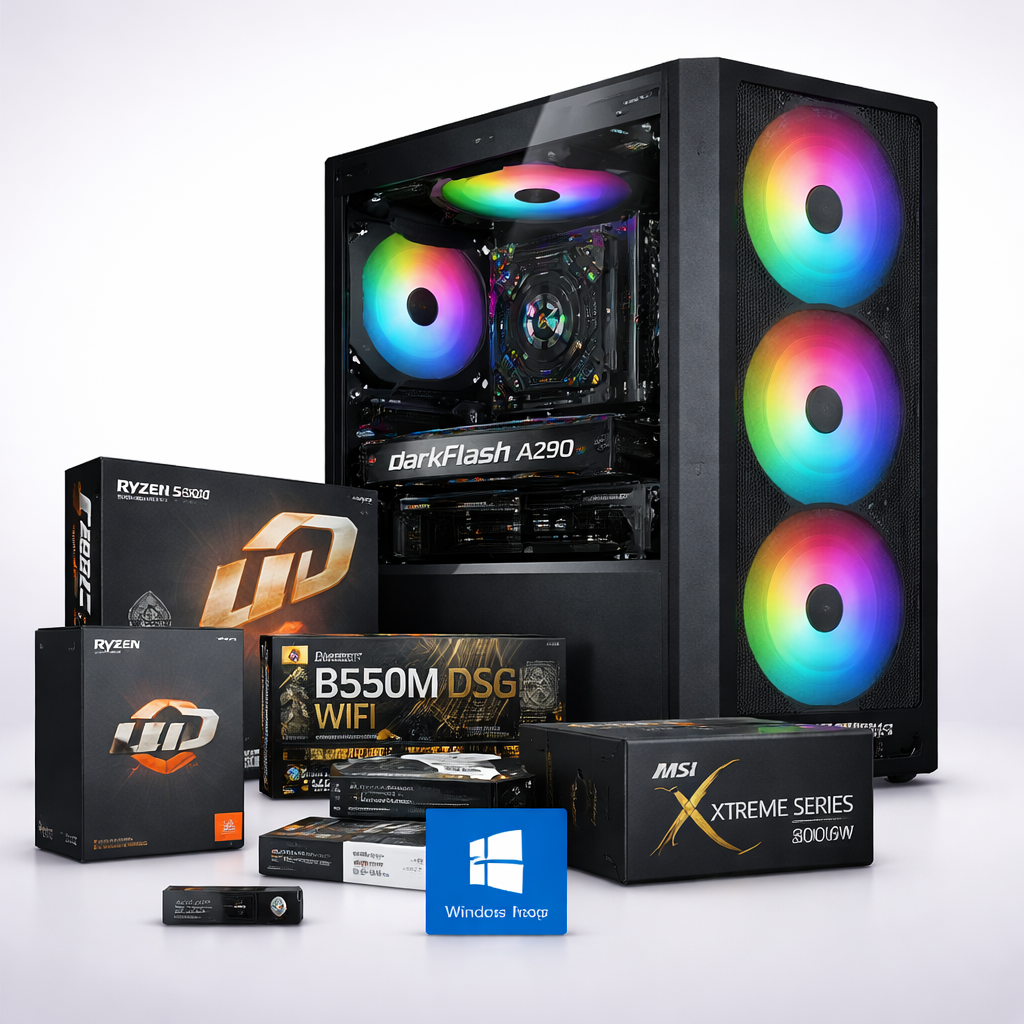 PC M-TEK RYZEN 5 4500 - B550M DS3H WIFI - BT GIGABYTE - 16GB RAM - 5050 SHADOW 8GB MSI - M.2 500GB KINGSTON - CASE DARKFLASH A290 - FUENTE 800W -WINDOWS 11 PRO