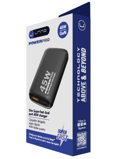 Cargador UNNO TEKNO Portatil Power Pro - Super Fast Dual Port  45W  - Negro - PW5069BK