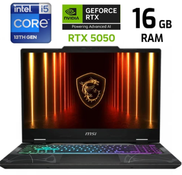 Laptop MSI Cyborg 15 - I5-13420H - 512GB SSD - 16GB DDR5 - RTX5050 8GB - Translucent Black - 9S7-15Q342-665