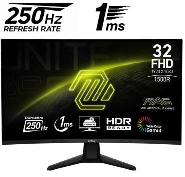 Monitor MSI MAG 32C6X - Curvo 1500 R - 31.5"  - FHD - 1MS - 1920x1080 - 250Hz - Negro - 9S6-3DD41M-013