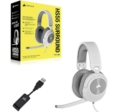 Headset Corsair HS55 Surround  V2 - 3,5mm - Dolby Atmos - Blanco - CA-9011390-WW