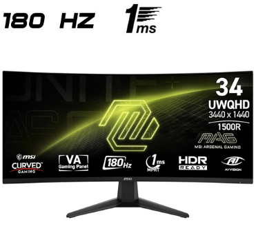 Monitor MSI MAG 346CQ - 34" Curvo 1500R - VA - 3440x1440 - 1MS - 180Hz - Negro - 9S6-3DD71M-004