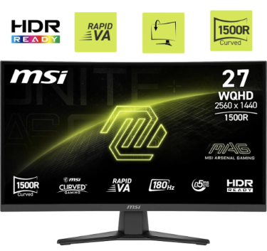 [MT2743] Monitor MSI 27" MAG 275CQF E18 - 2560x1440 - 180Hz - 0.5ms - Black - 9S6-3CE91H-004