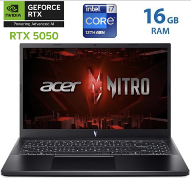 [LP2373] Laptop Acer Nitro V15 - Intel i7-13620H - RTX5050 8GB - 16GB DDR4 - 1TB SSD - 15.6" 165Hz - Win11H - Obsidian Black