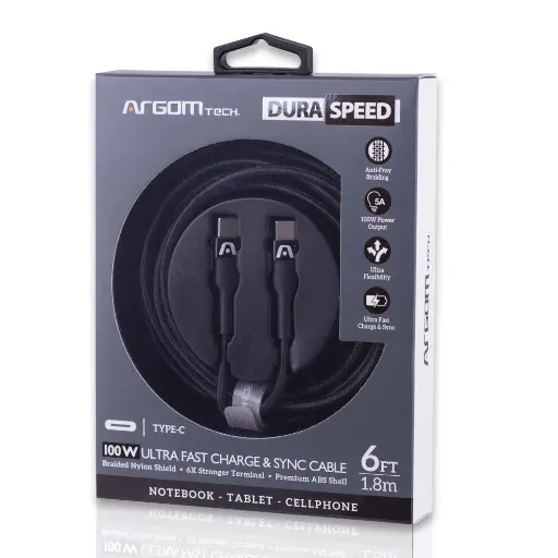 [CAB0063] Cable Argom Tech Type C 100W Ultra Fast Charge - 6ft 1.8m - ARG-CB-0049BK