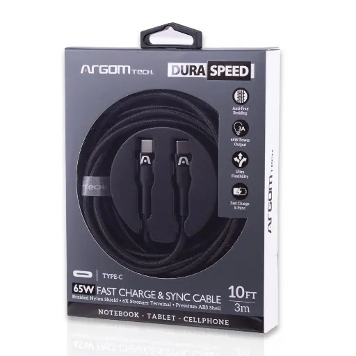 [CAB0065] Cable Argom Tech Type-C Carga Rapida 65W - 10FT/3m - ARG-CB-0048BK