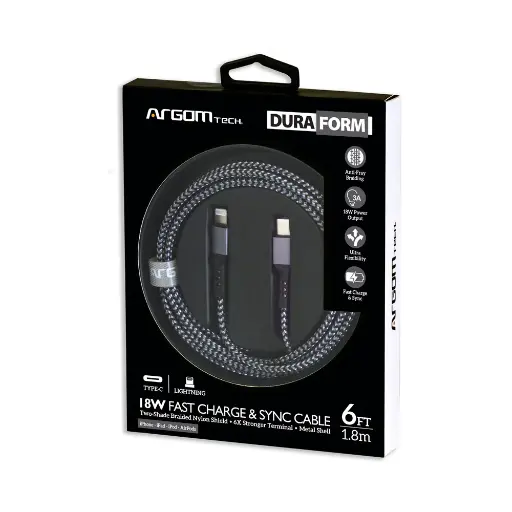 [CAB0504] Cable Argom Tipo C a Lightning 18W Nylon - 1.8M - ARG-CB-0024BK