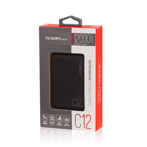 [CEL0933] Powerbank Argom C12 12000mAh - Negro - ARG-PB-1138BK